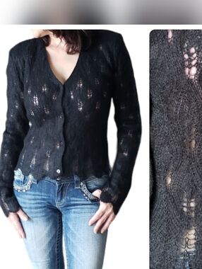 King Louie pointelle coquette wool cardigan